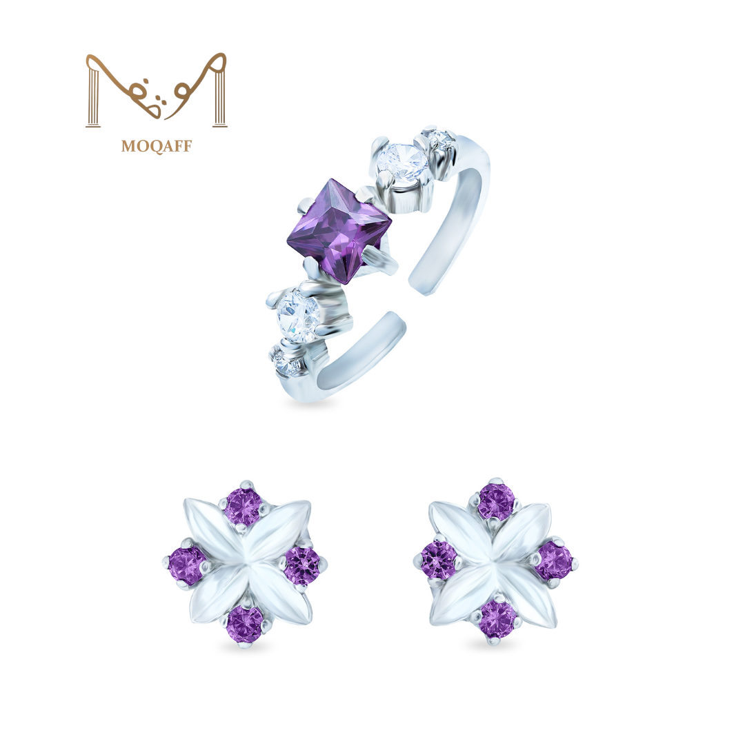 Humnava Ring & Studs (purple)